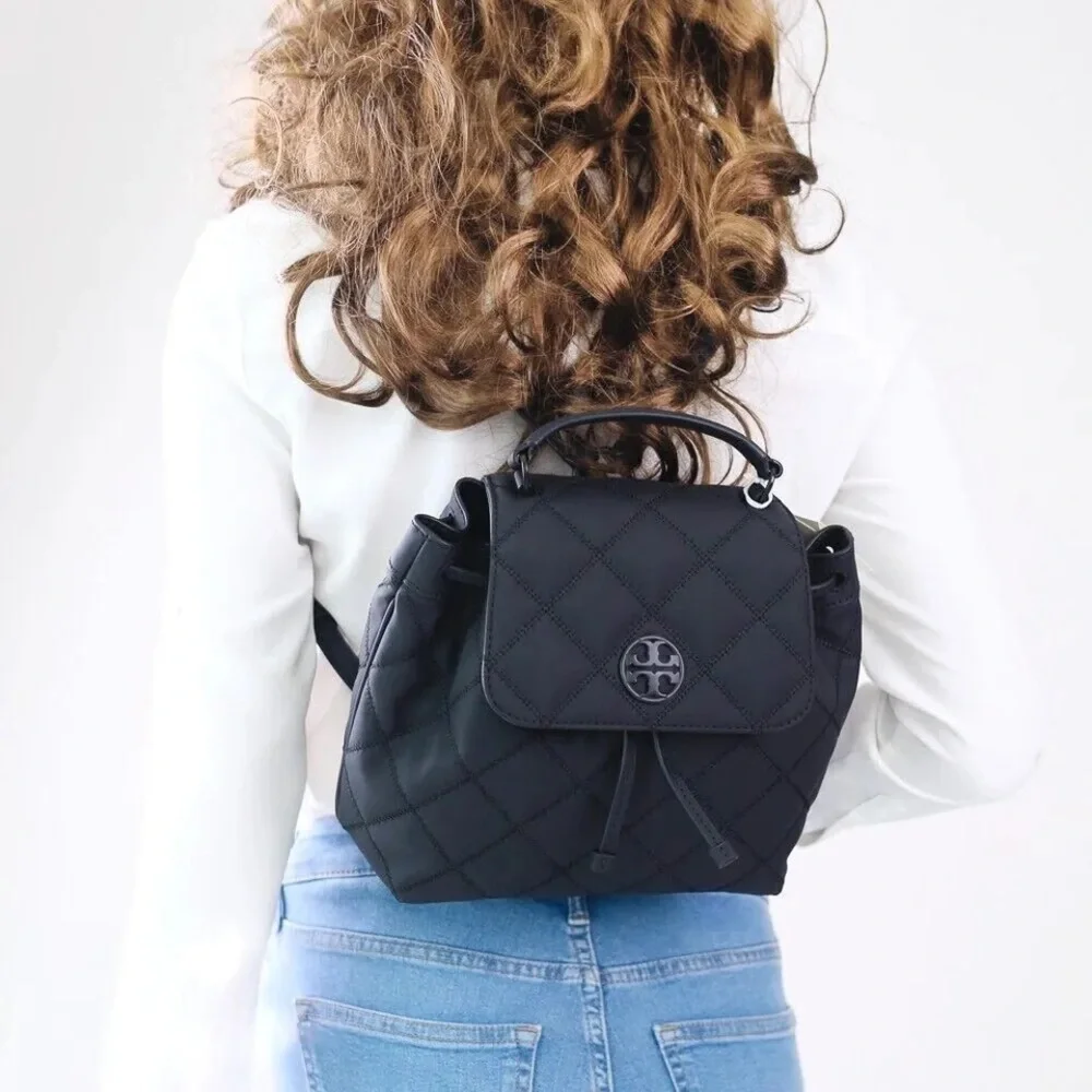 Tory Burch black quilted backpack